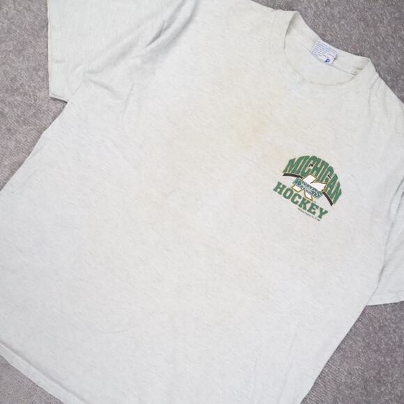 VTG 90s Michigan Wings Hockey Made in USA XL Gray Short Sleeve T-Shirt - Picture 10 of 12